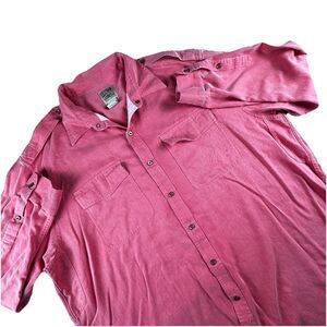 Travel Smith Button Up Silk Shirt Mens XXL Red Pockets Long Sleeve